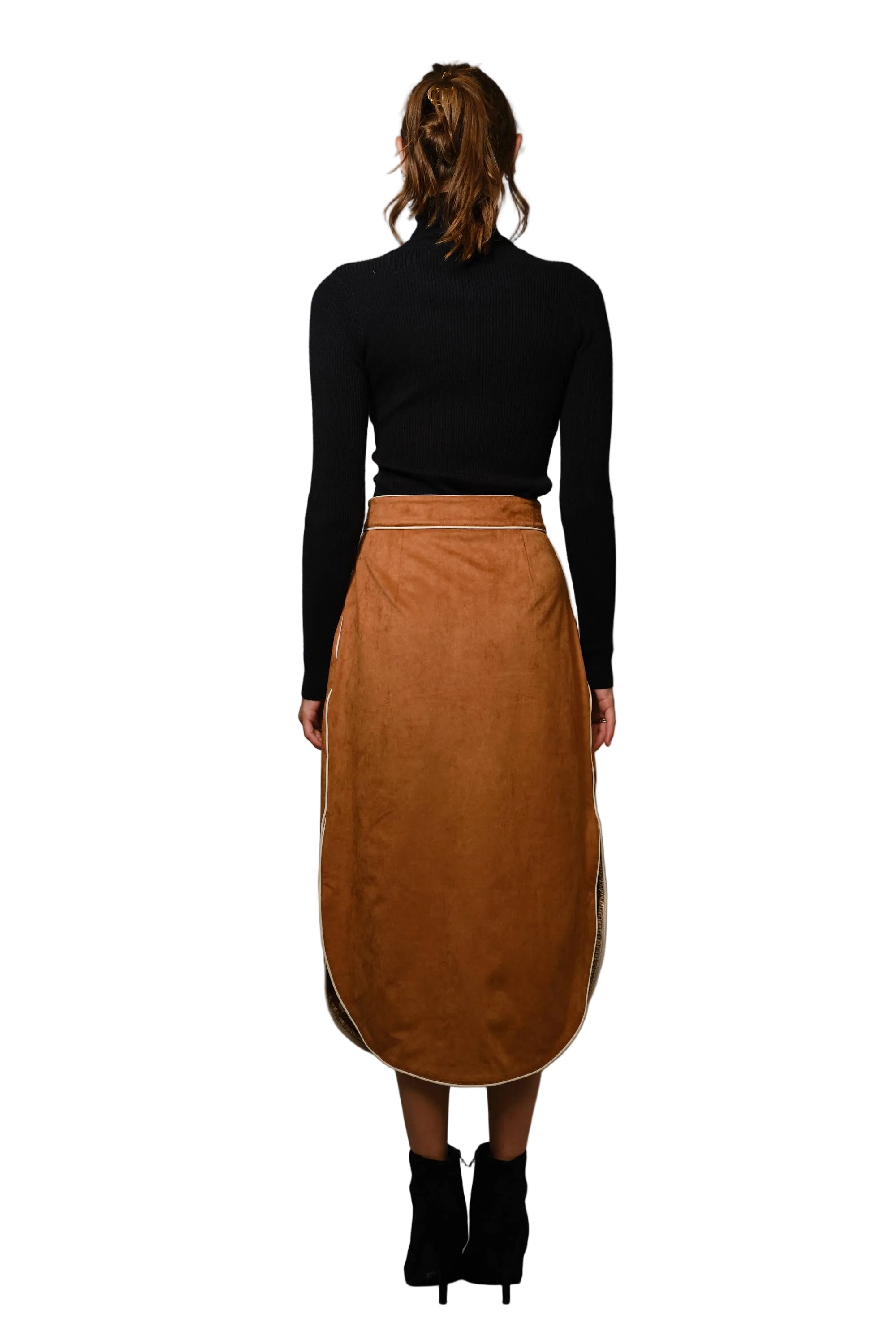 Suede Embroidered Patch Midi Skirt