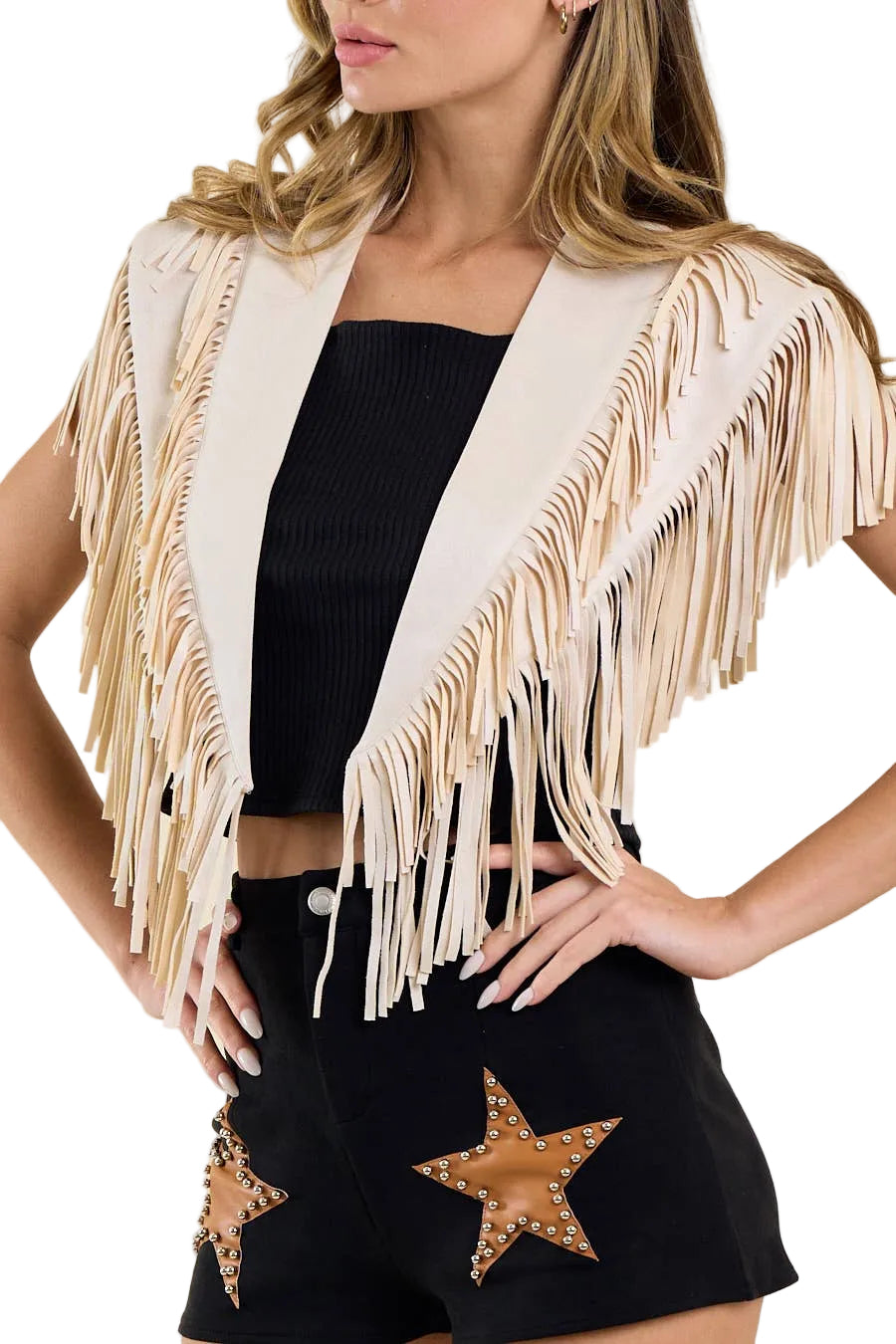 CREAM WESTERN FRINGE SUEDE COLLAR / SHRUG