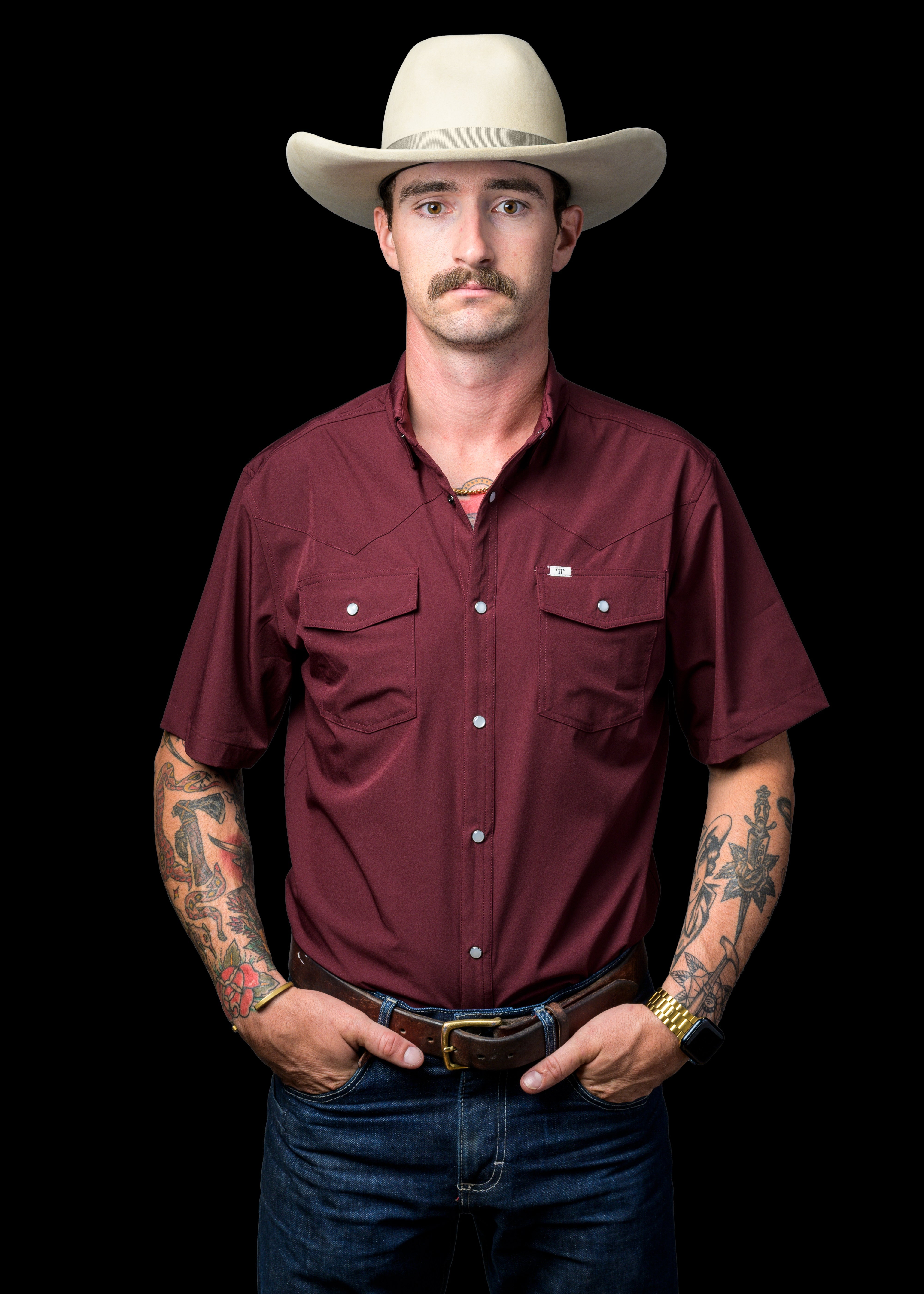Core- Men's Maroon Short Sleeve Snap Ferrell Shirt
