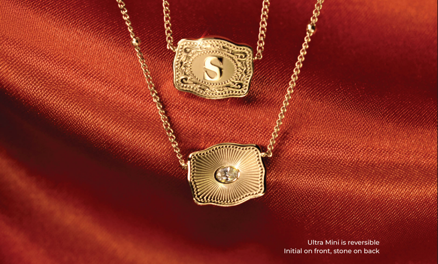 SpurWest Ultra Mini Belt Buckle Necklace (Initial) Silver
