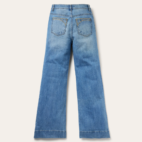 Ladies - Stetson High Rise Wide Leg Fit Diagonal Pieced Back Pkt Med Wash