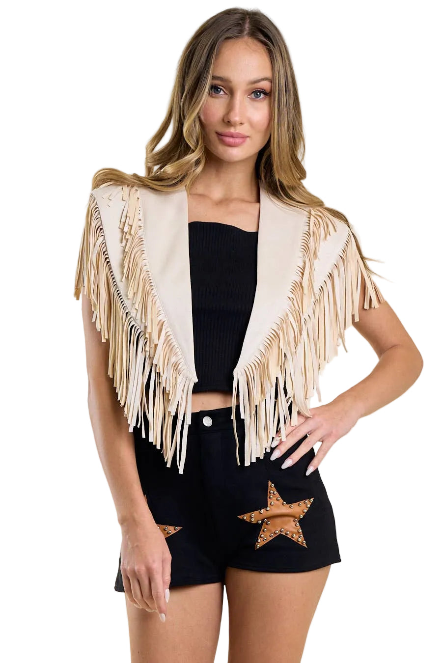 CREAM WESTERN FRINGE SUEDE COLLAR / SHRUG