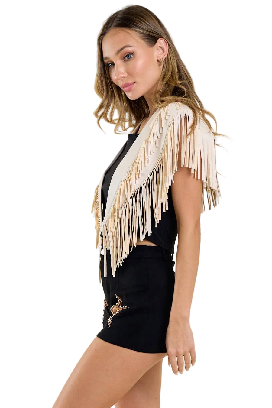 CREAM WESTERN FRINGE SUEDE COLLAR / SHRUG