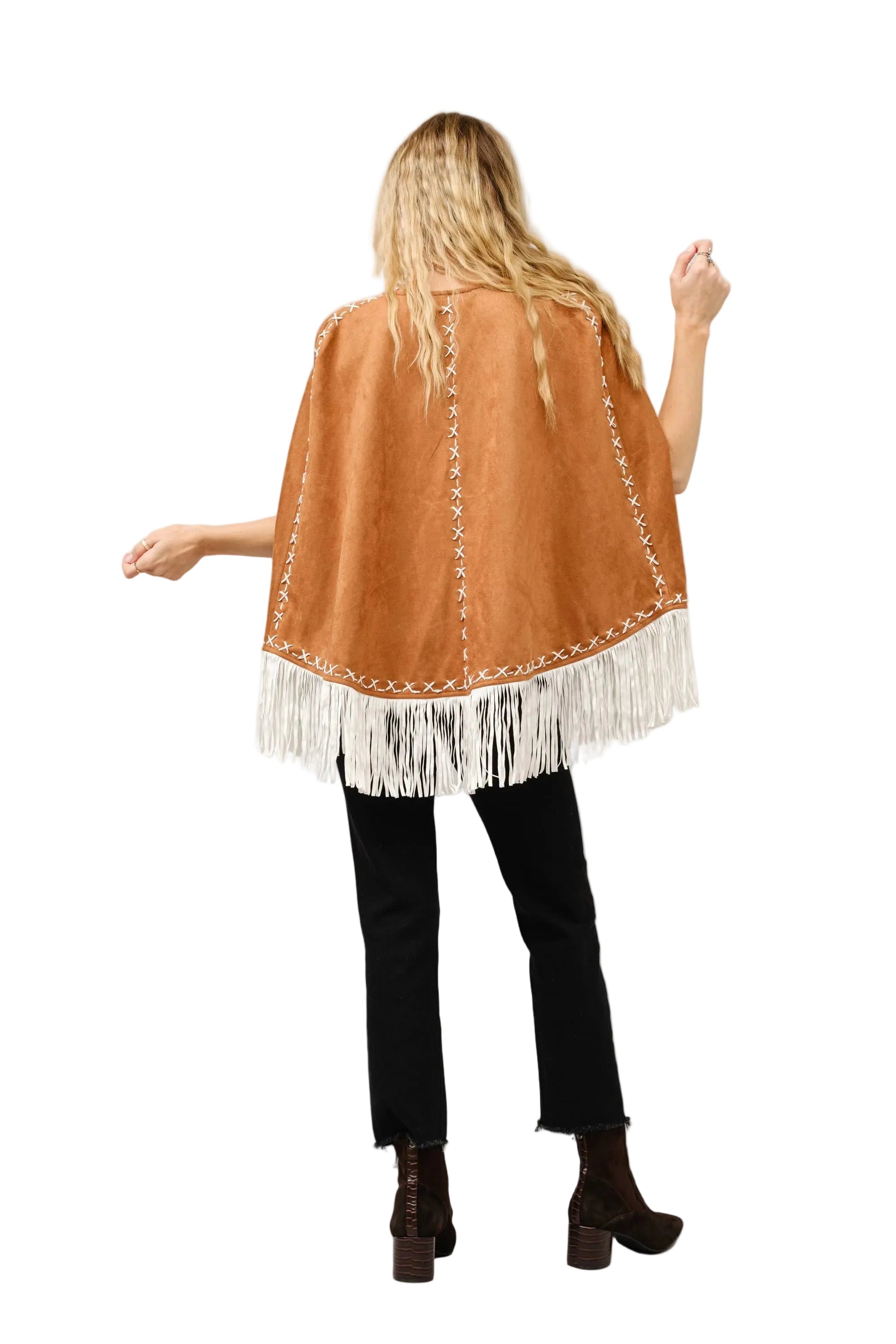 Fringe Detail Open Cape Jacket