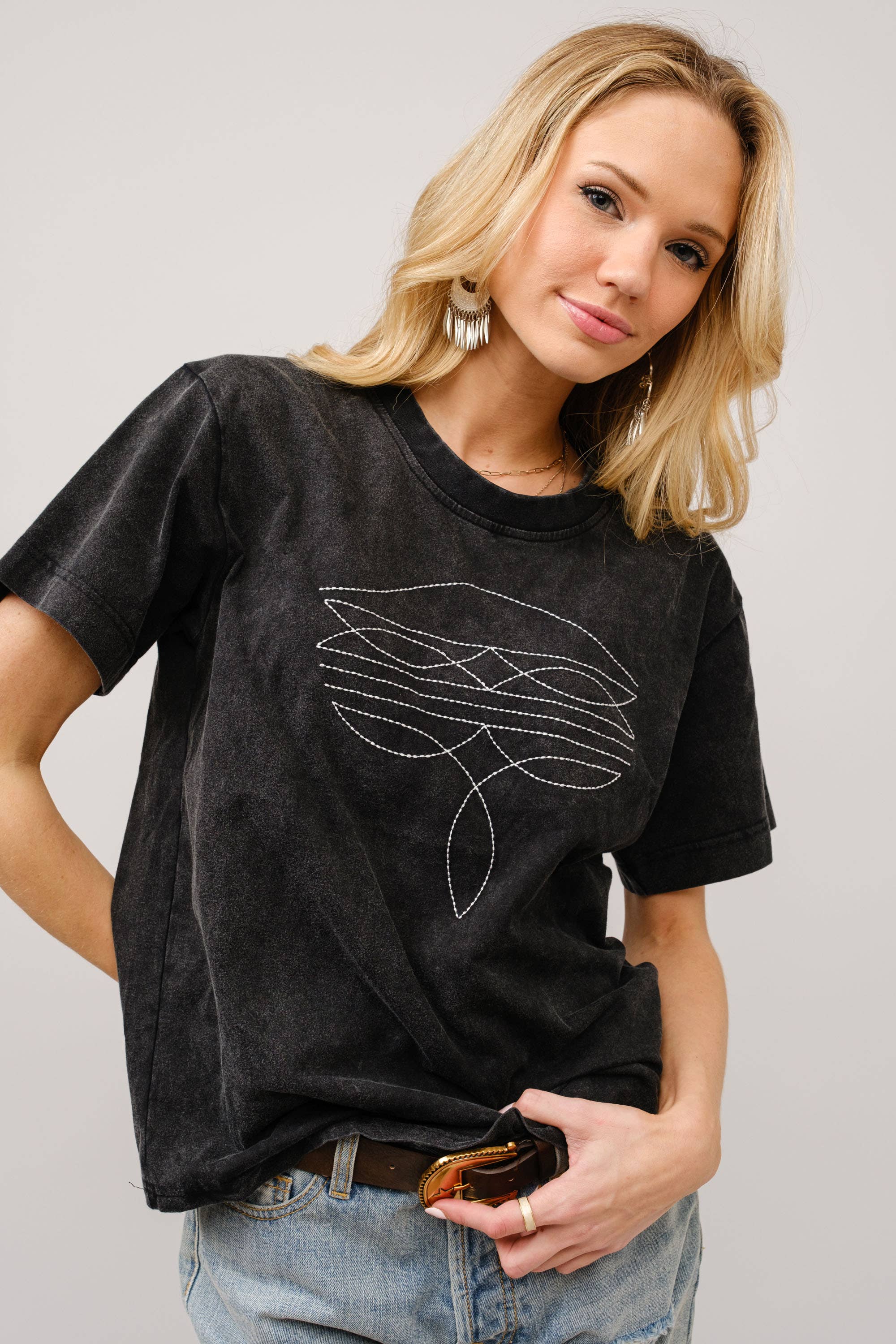 Boots Embroidered Washed Graphic T-Shirt