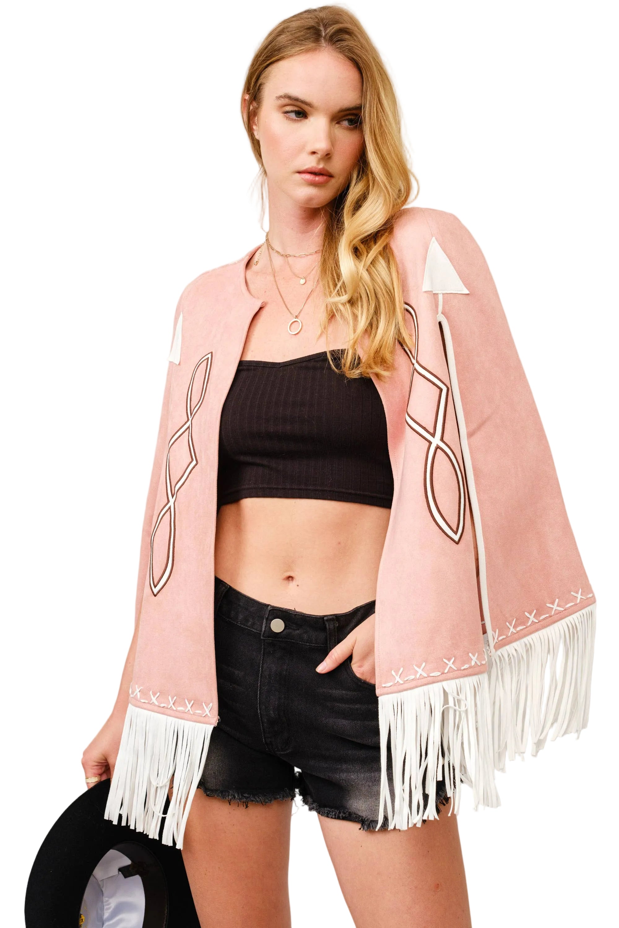 Fringe Detail Open Cape Jacket