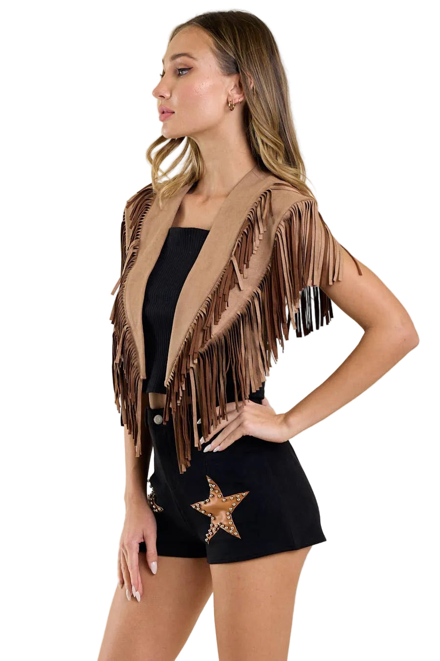 TAN WESTERN FRINGE SUEDE COLLAR / SHRUG