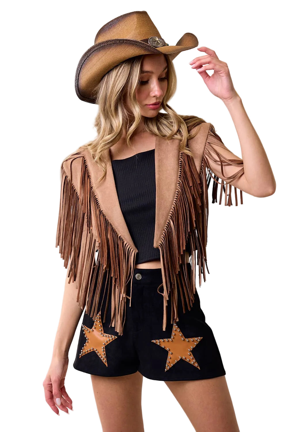 TAN WESTERN FRINGE SUEDE COLLAR / SHRUG
