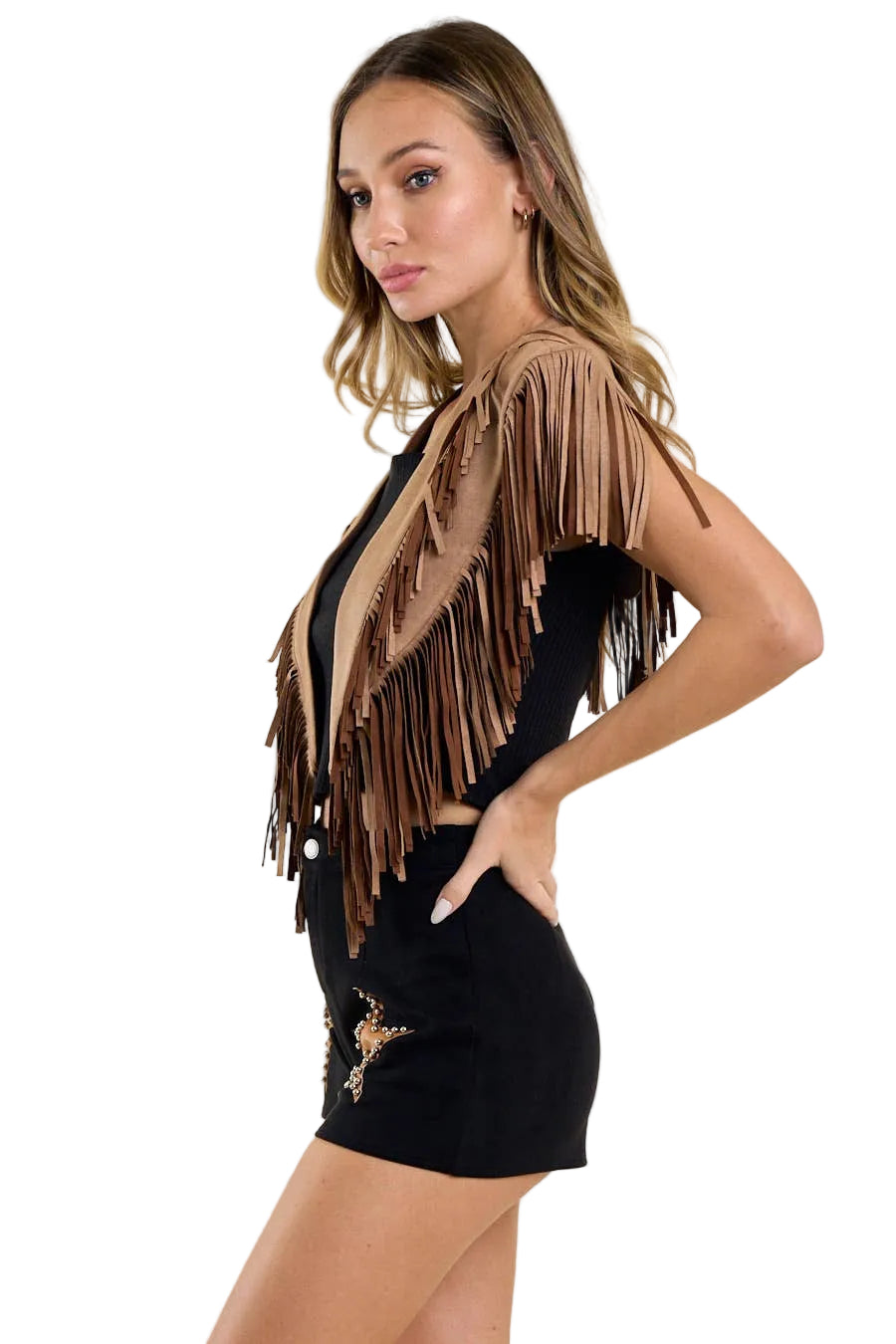 TAN WESTERN FRINGE SUEDE COLLAR / SHRUG