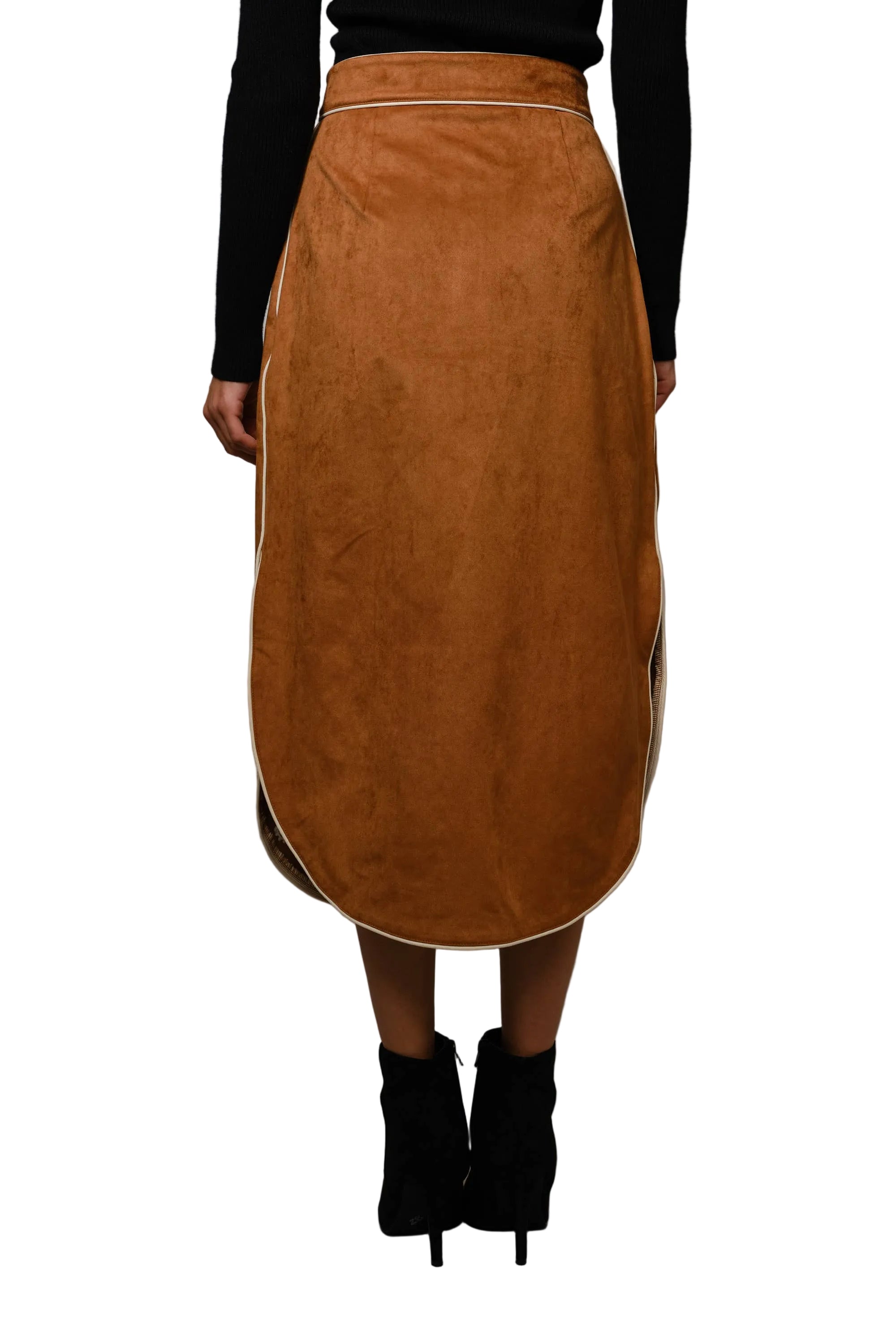 Suede Embroidered Patch Midi Skirt