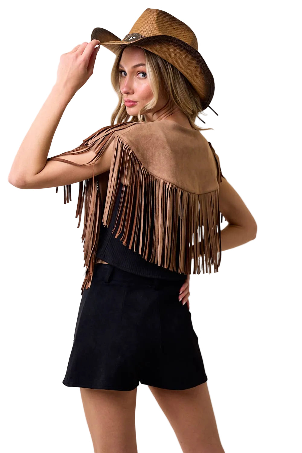 TAN WESTERN FRINGE SUEDE COLLAR / SHRUG