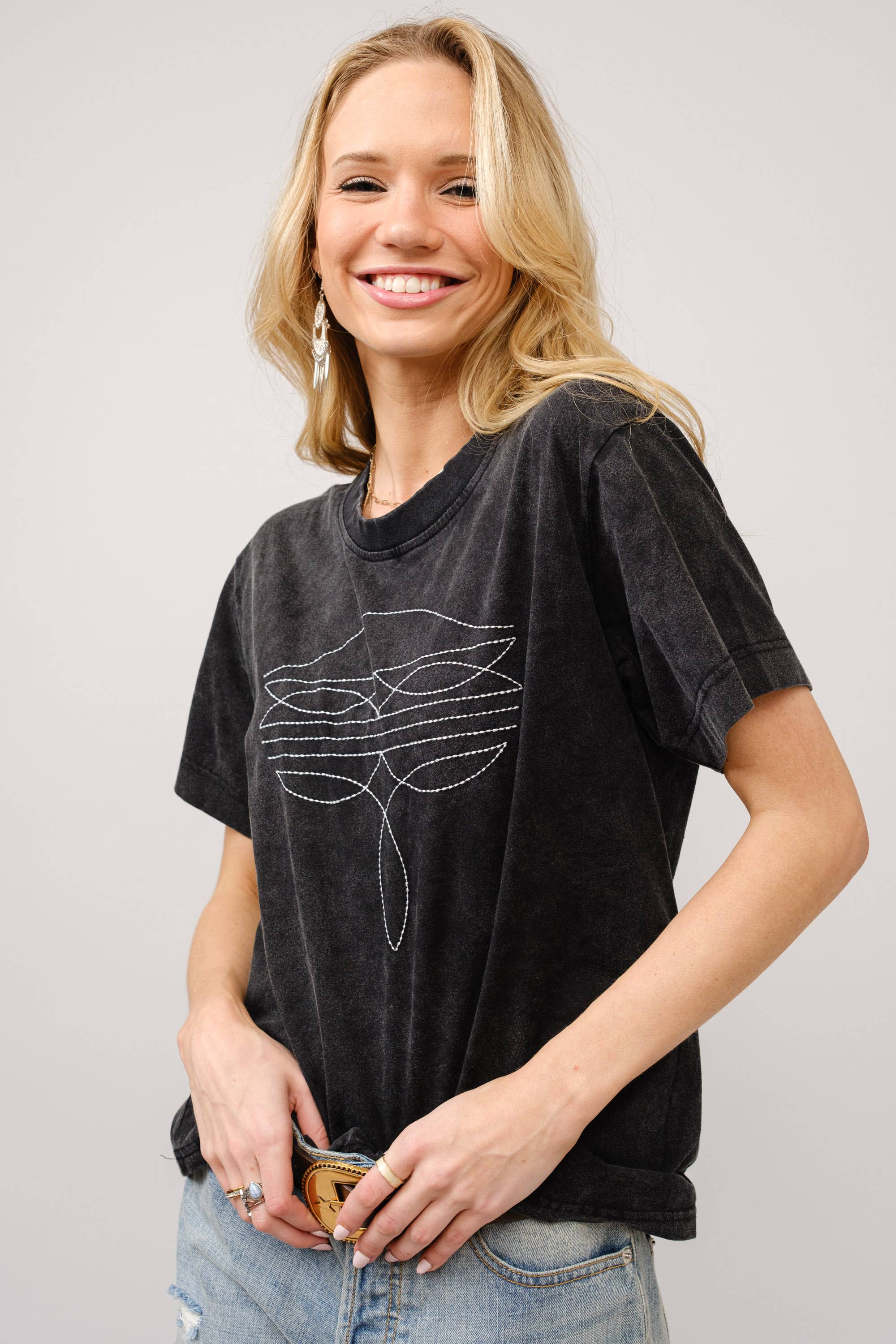 Boots Embroidered Washed Graphic T-Shirt