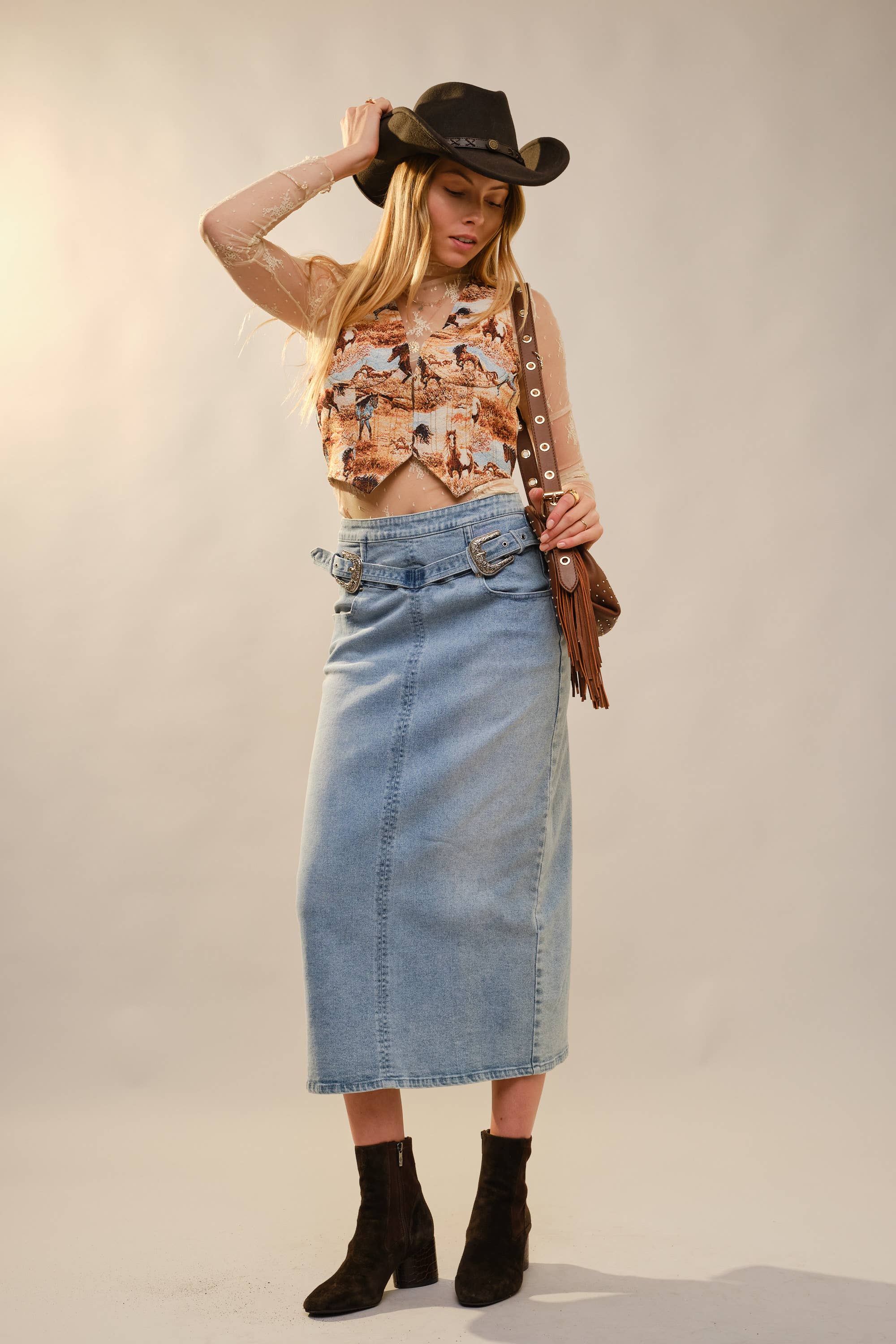 Western Horse Printed Jacquard Vest