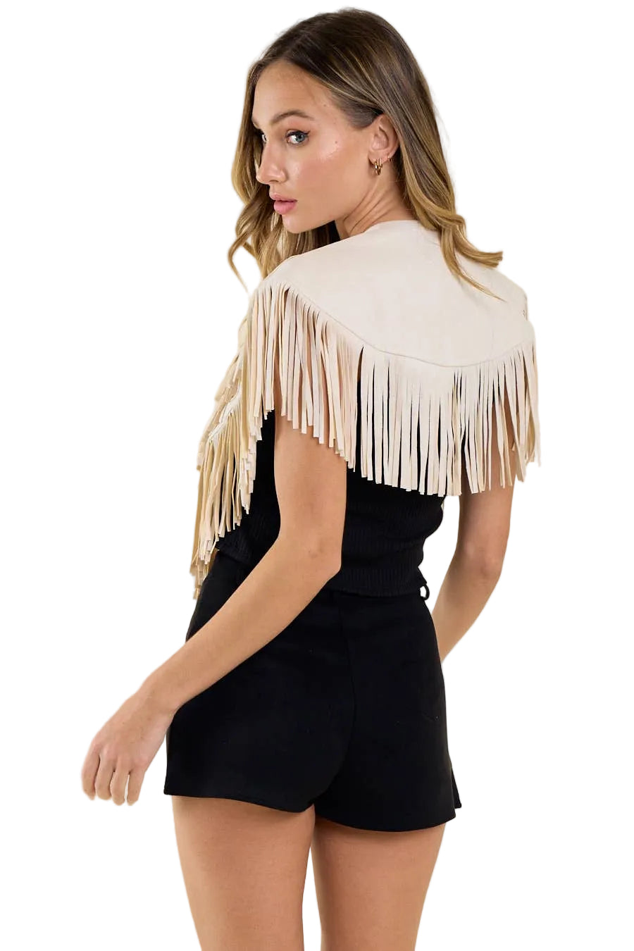 CREAM WESTERN FRINGE SUEDE COLLAR / SHRUG