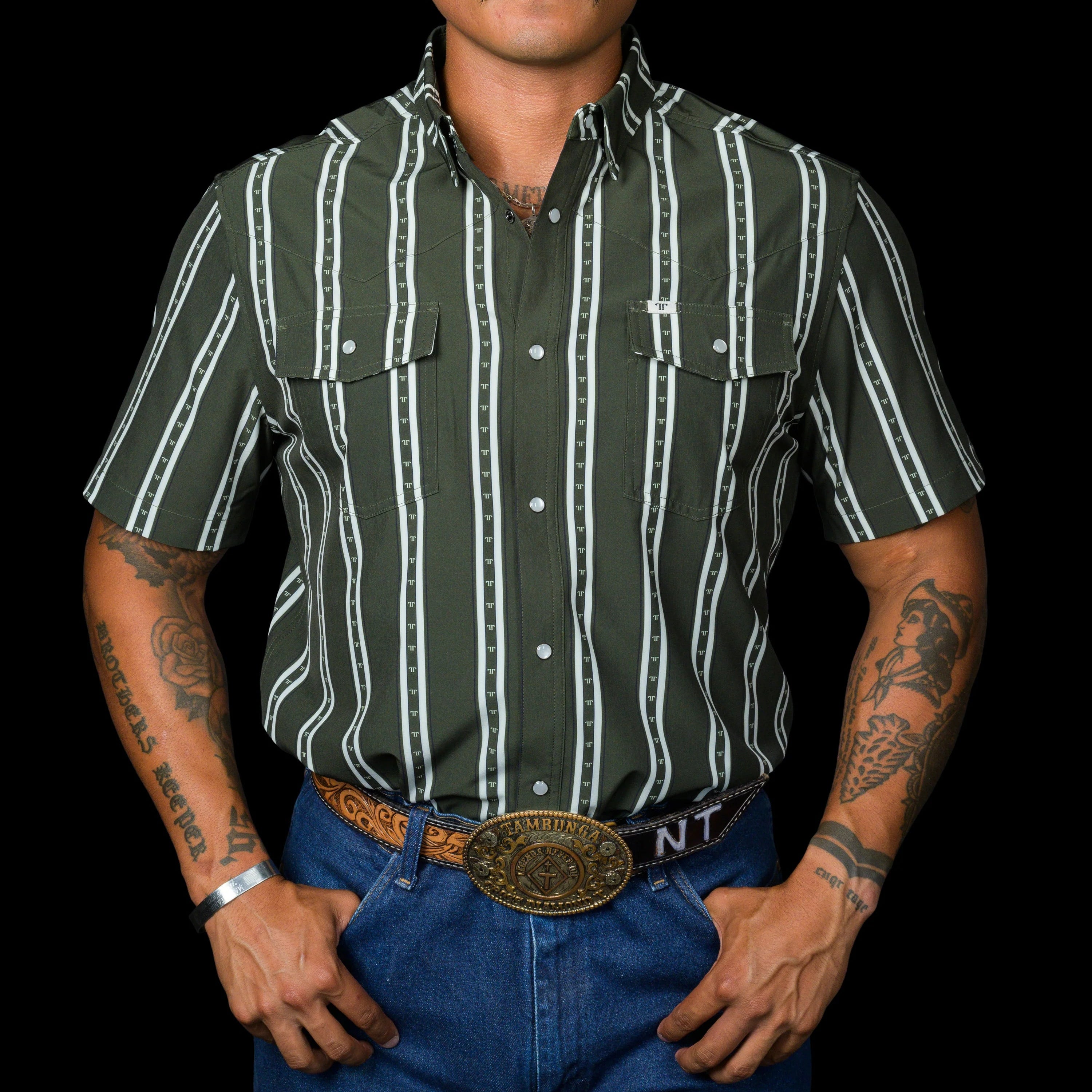 The Tucker in Green Short Sleeve Snap Ferrell Shirt