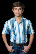 Kid's Harrison in Blue Short Sleeve Snap Ferrell Shirt