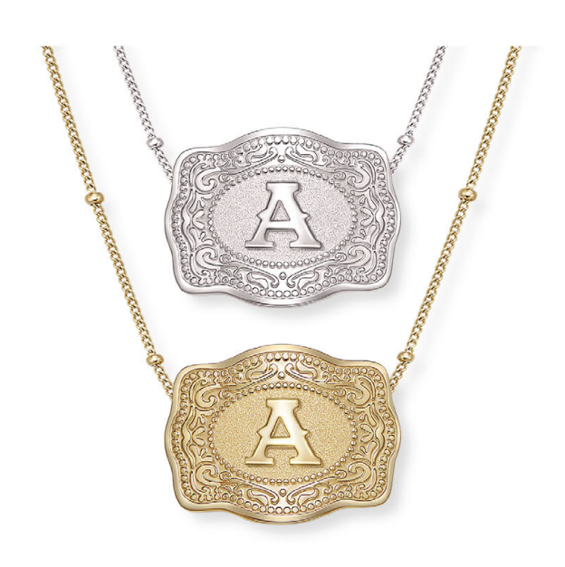 SpurWest Ultra Mini Belt Buckle Necklace (Initial) Gold