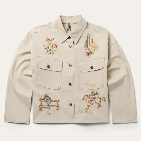 Ladies - Stetson Embroidered Khaki Button Up Jacket