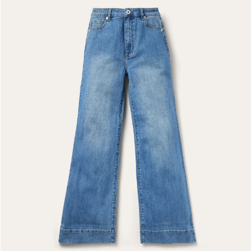 Ladies - Stetson High Rise Wide Leg Fit Diagonal Pieced Back Pkt Med Wash