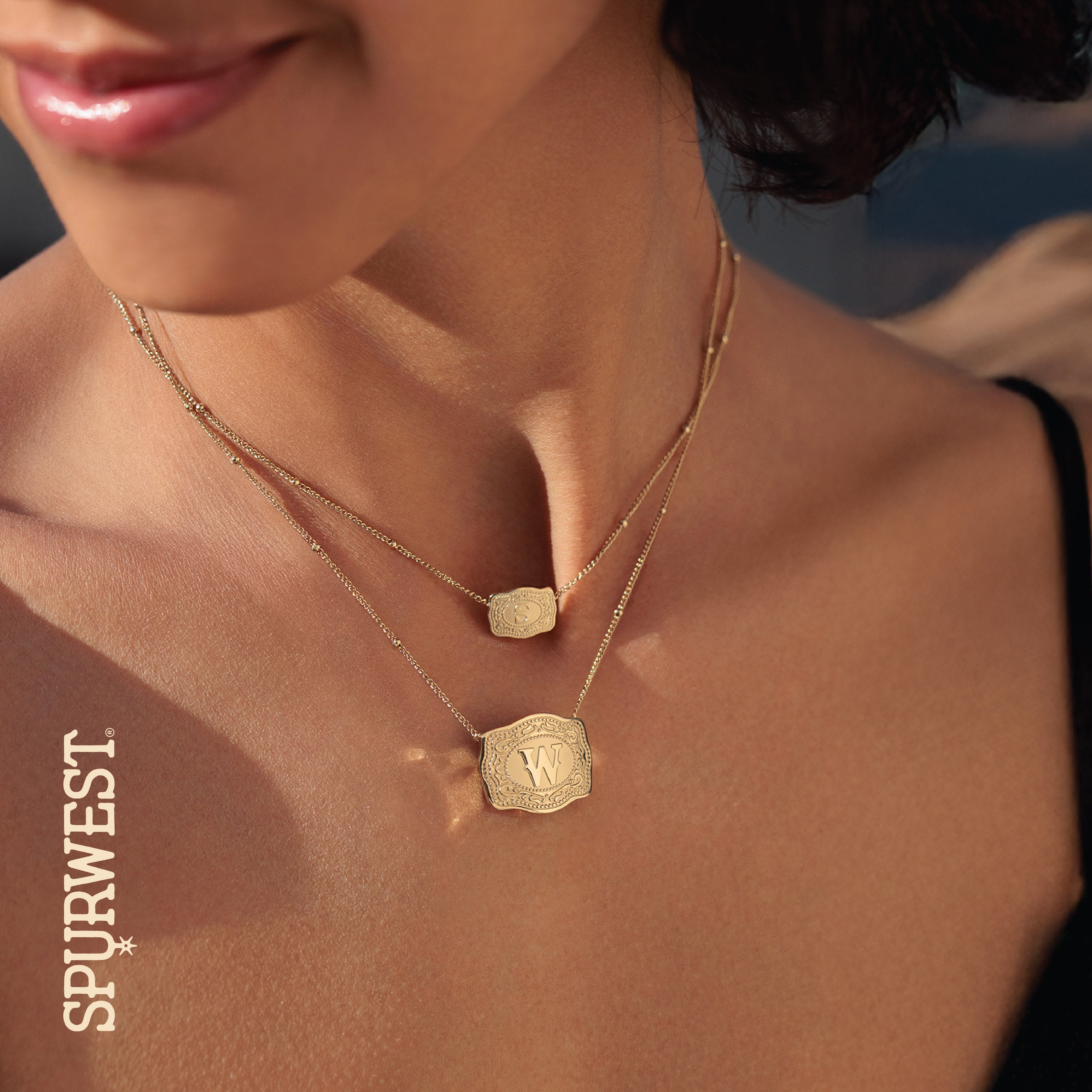 SpurWest Ultra Mini Belt Buckle Necklace (Initial) Silver