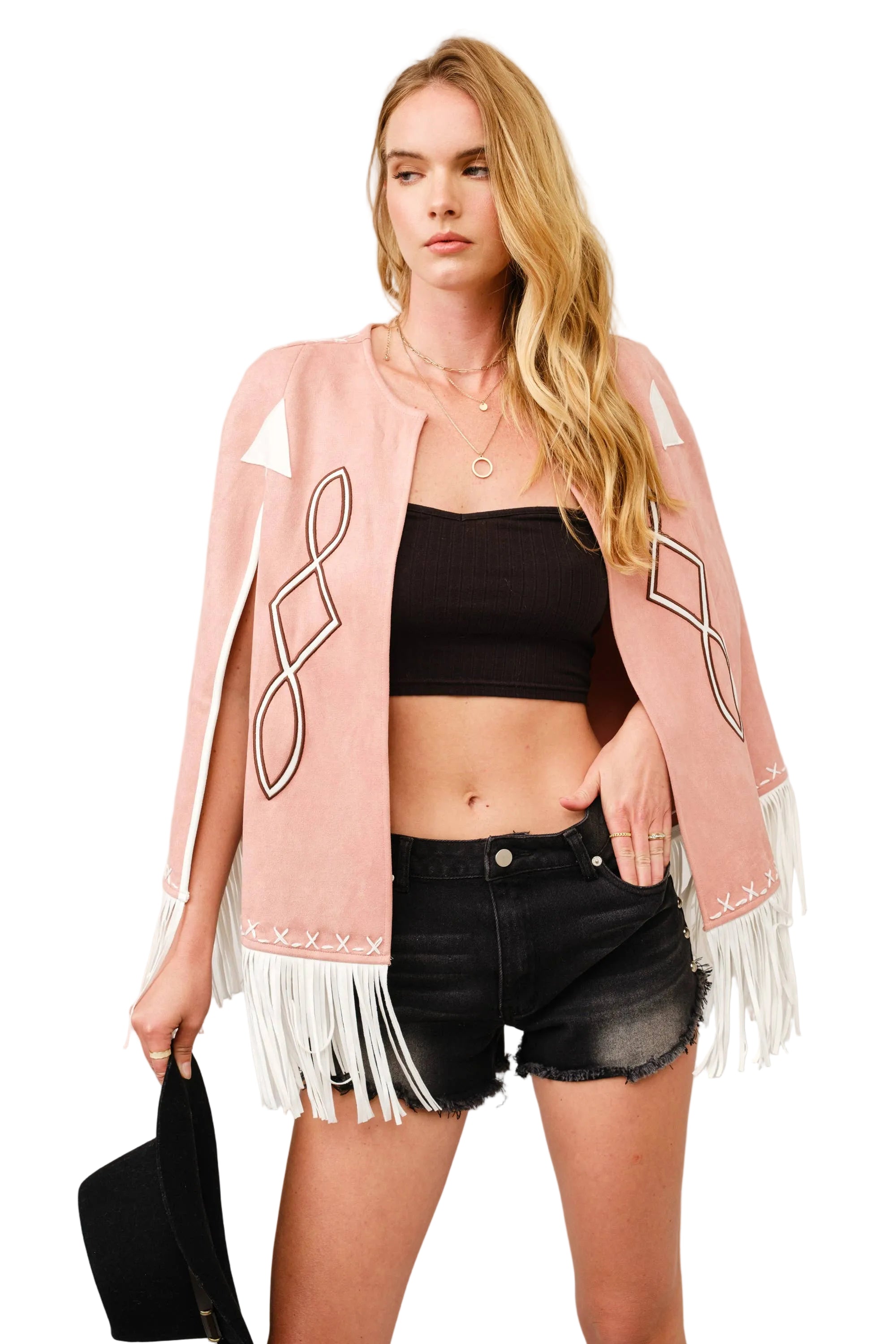 Fringe Detail Open Cape Jacket