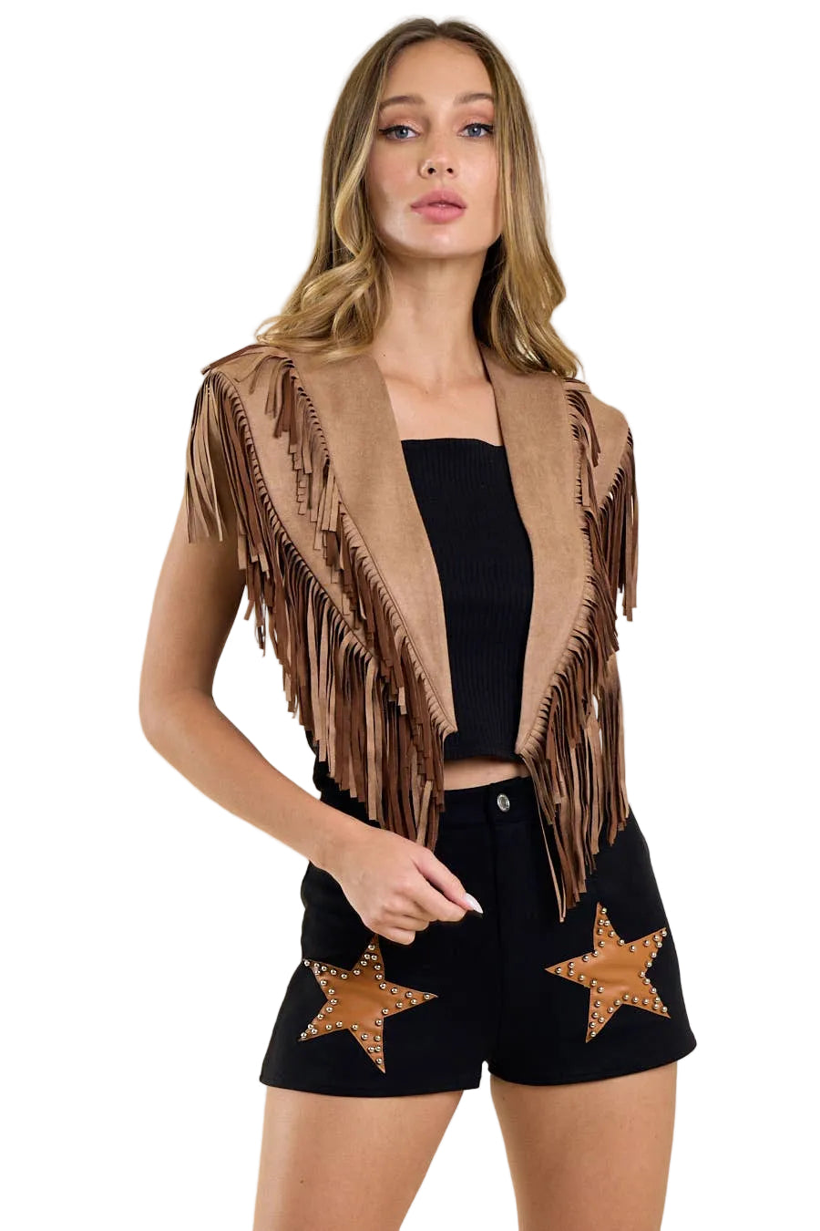 TAN WESTERN FRINGE SUEDE COLLAR / SHRUG