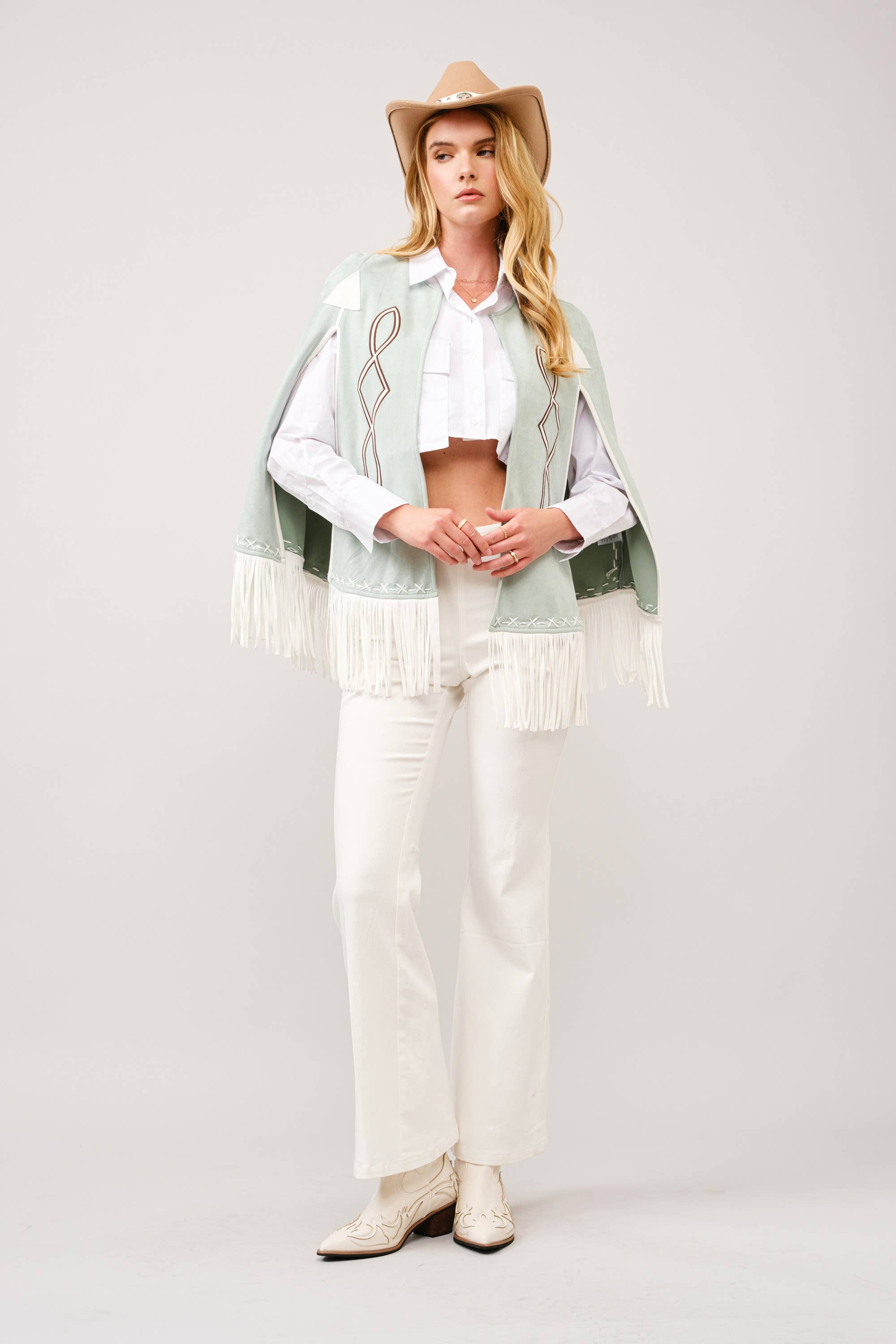 Fringe Detail Open Cape Jacket