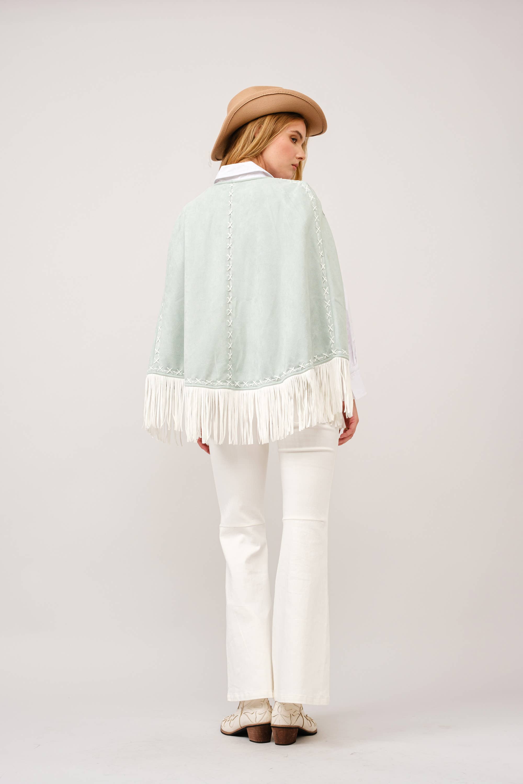 Fringe Detail Open Cape Jacket